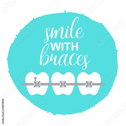 Smile with braces on teeth vector illustration