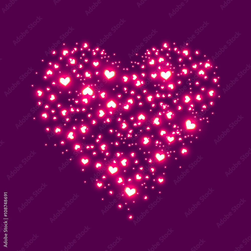 Valentine`s Day Card. Love concept. Abstract image of lighting flare. Pink  heart lights Stock Vector