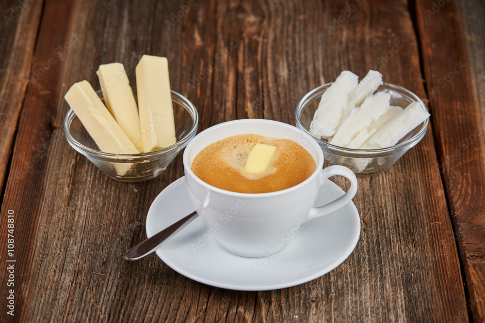 Coffee, butter and coconut oil for bulletproof coffee Coffee, butter and coconut oil for bulletproof coffee