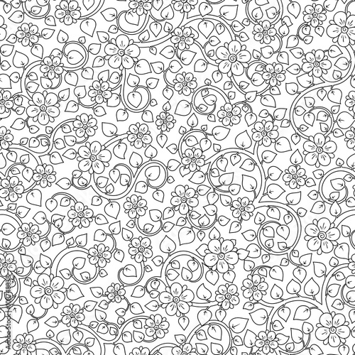 Pattern for coloring book with flowers.