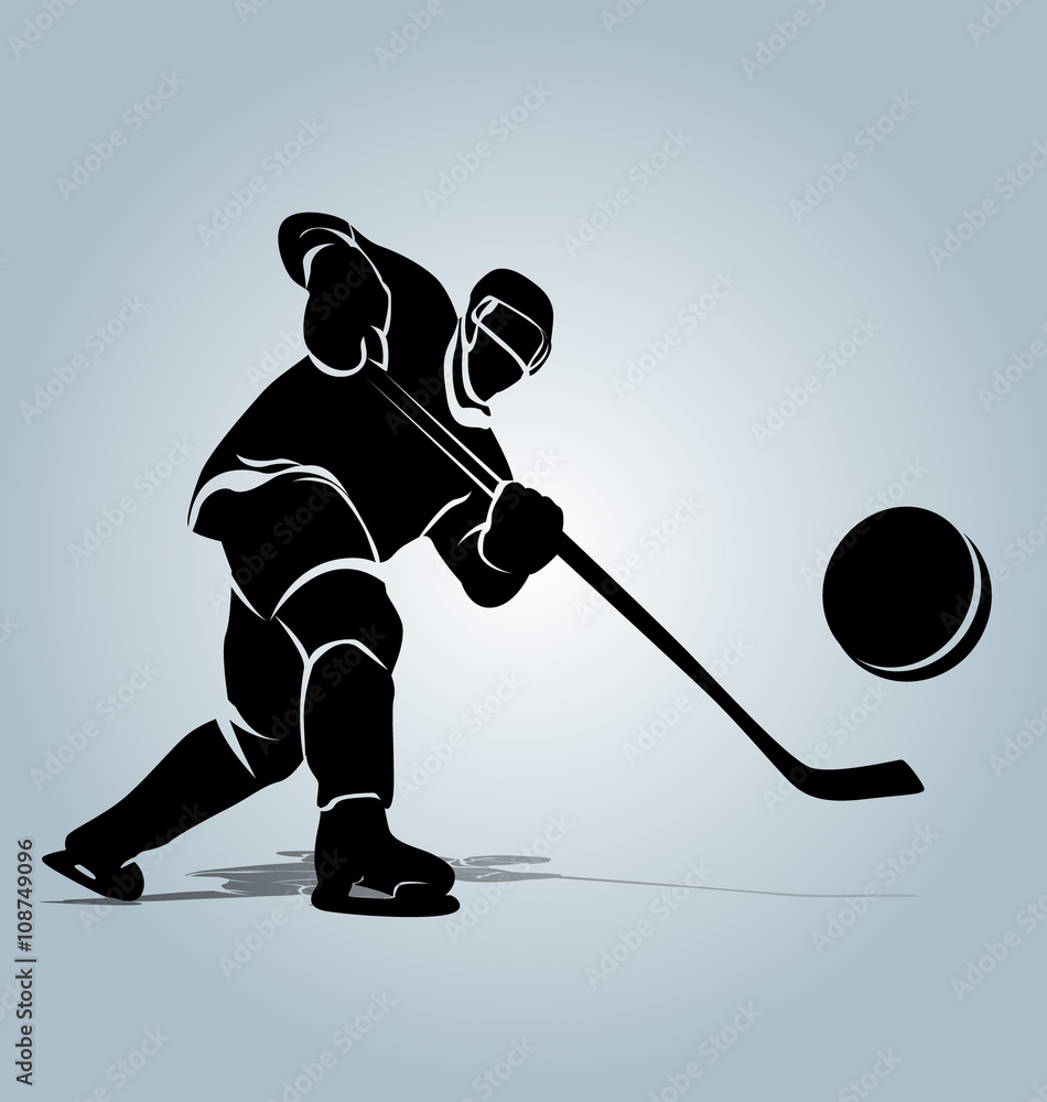 Fototapeta premium Vector silhouette of a hockey player with puck