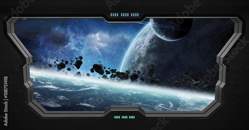 Fototapeta Naklejka Na Ścianę i Meble -  View of outer space from inside a space station