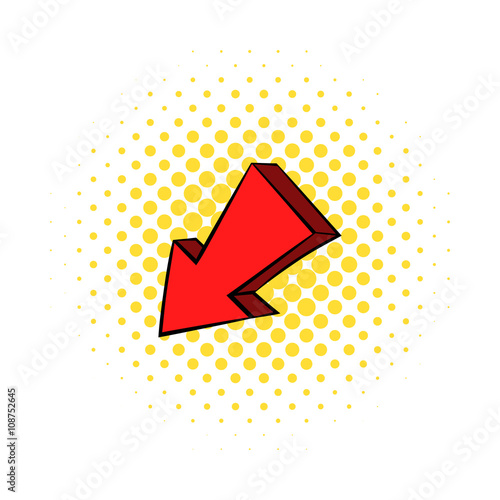 Red left down arrow icon, comics style