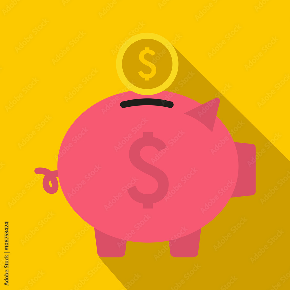Piggy bank icon, flat style Piggy bank icon, flat style