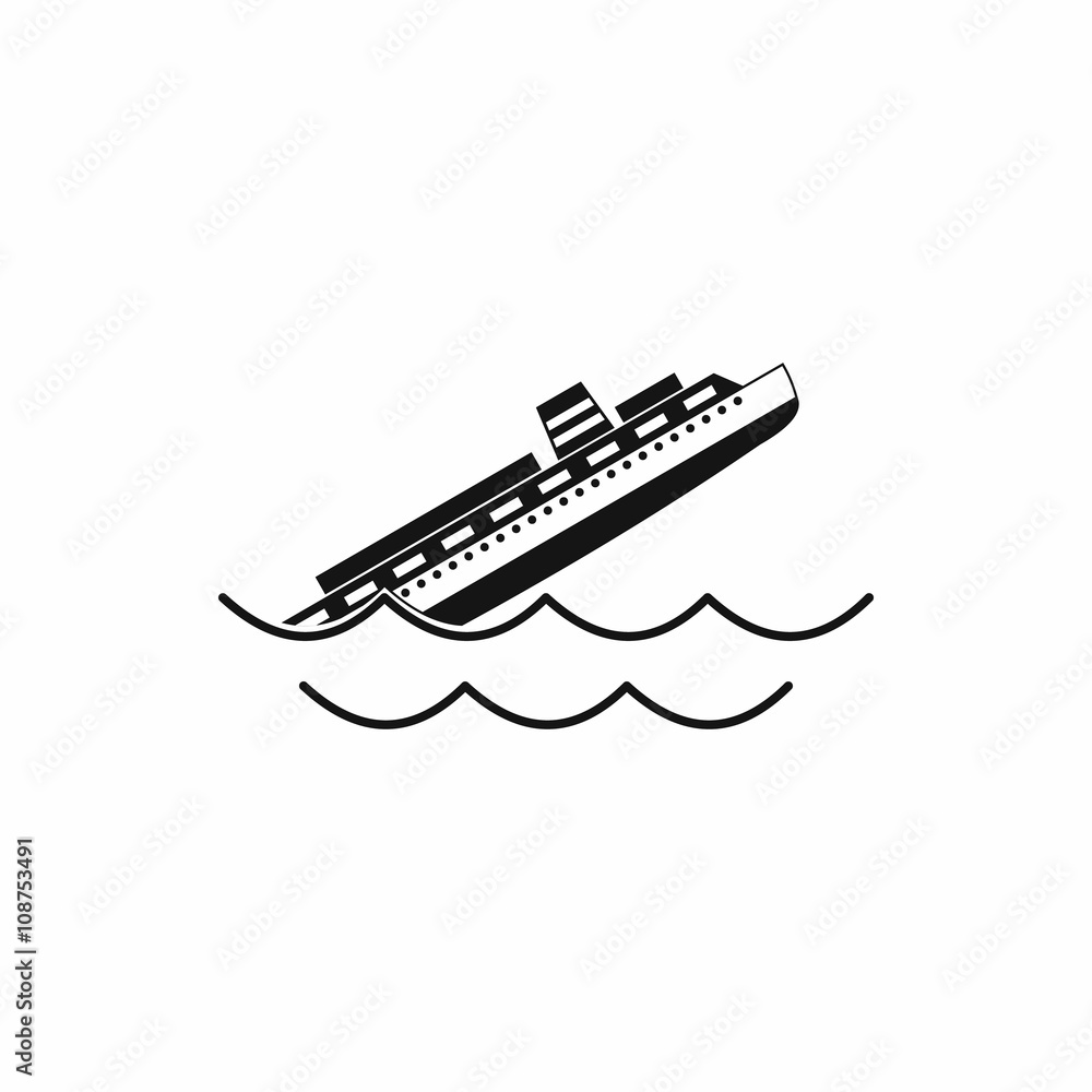 Sinking ship icon, simple style Sinking ship icon, simple style