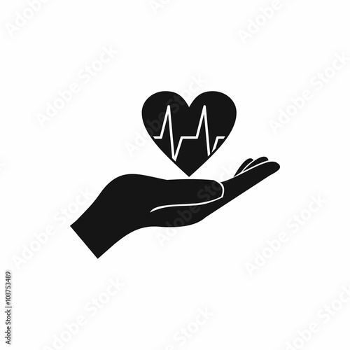 Hand holding heart with ecg line icon