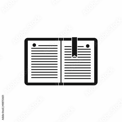 Open notebook with bookmark icon, simple style