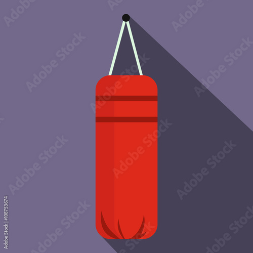 Red punching bag for boxing icon, flat style