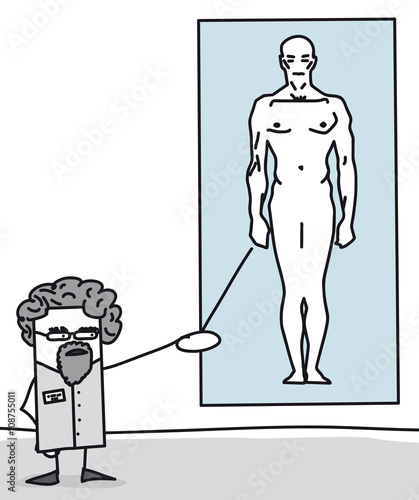 Professeur qui présente l'anatomie du corps de l'homme
