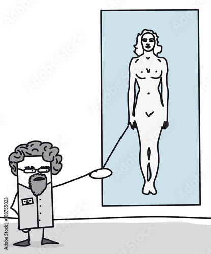 Professeur qui présente l'anatomie du corps de la femme
