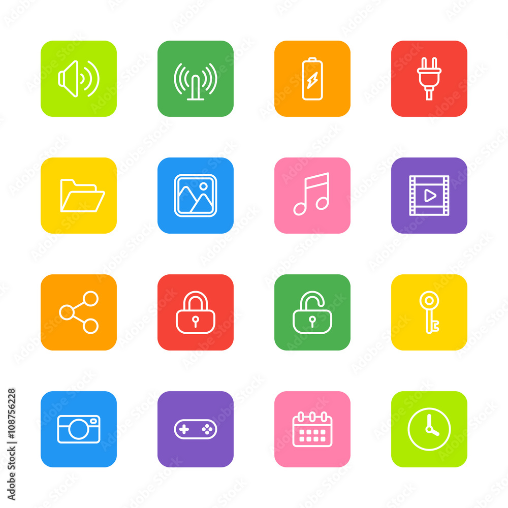 line web icon set on colorful rounded rectangle for web design, user interface (UI), infographic and mobile application (apps) line web icon set on colorful rounded rectangle for web design, user interface (UI), infographic and mobile application (apps)