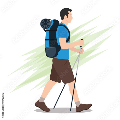 Side View of Hiker with Backpack Walking