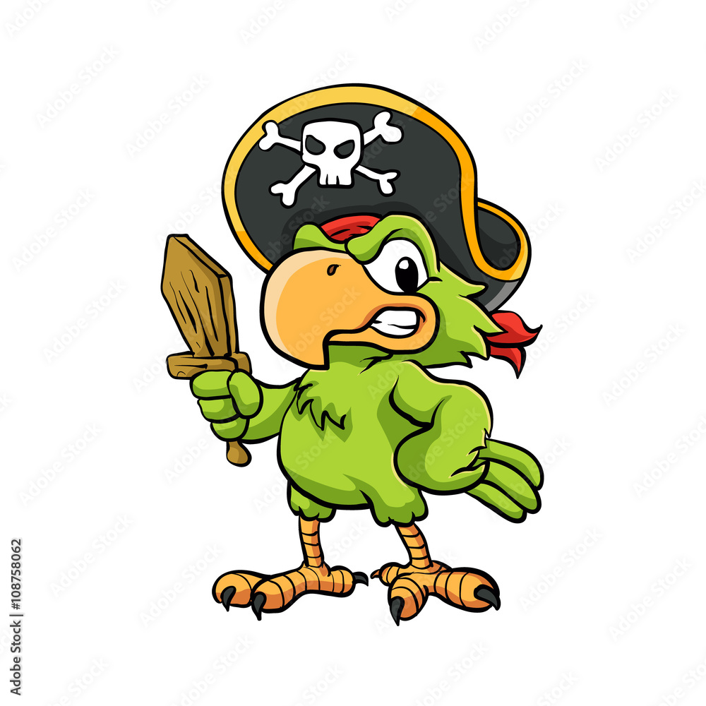 Obraz premium Pirate Parrot Cartoon Illustration