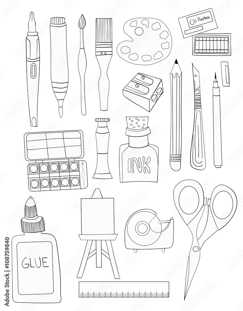 Line Art Drawing Of Set Of Art Tools. Royalty Free SVG, Cliparts, Vectors,  and Stock Illustration. Image 38329821.