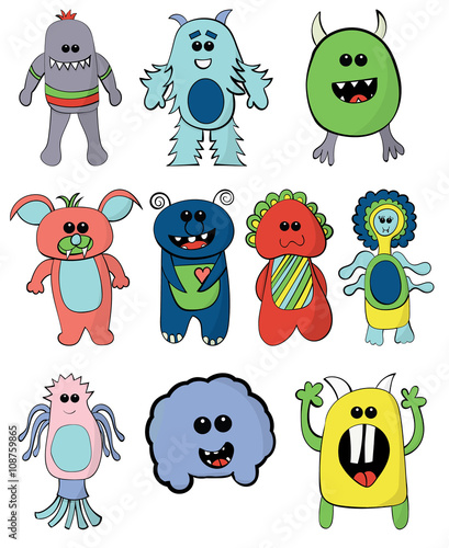 Set of Cute Colorful Monsters Cartoons Collection Aliens