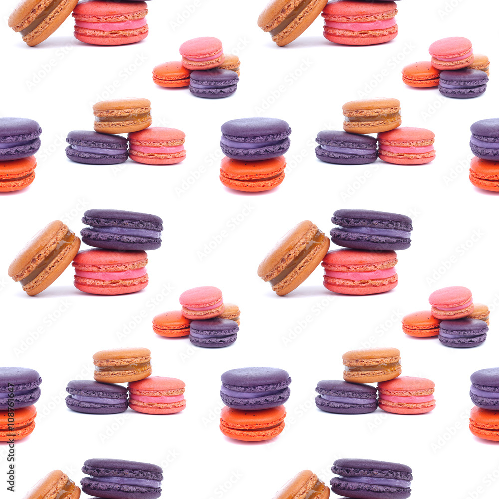 Colorful macaroons isolation on a white pattern background seamless design Colorful macaroons isolation on a white pattern background seamless design