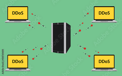 ddos attack illustration with laptop attacks a computer server