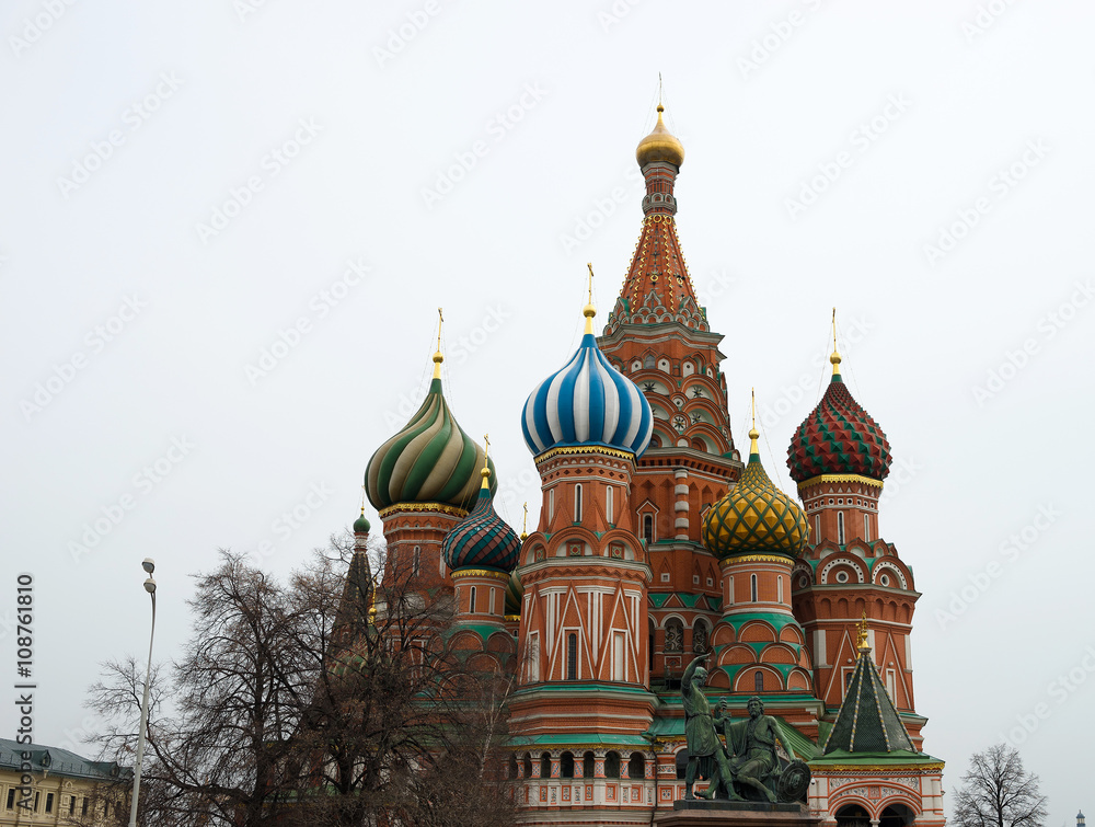 Saint Basil's Cathedral on Moscow Red Square background