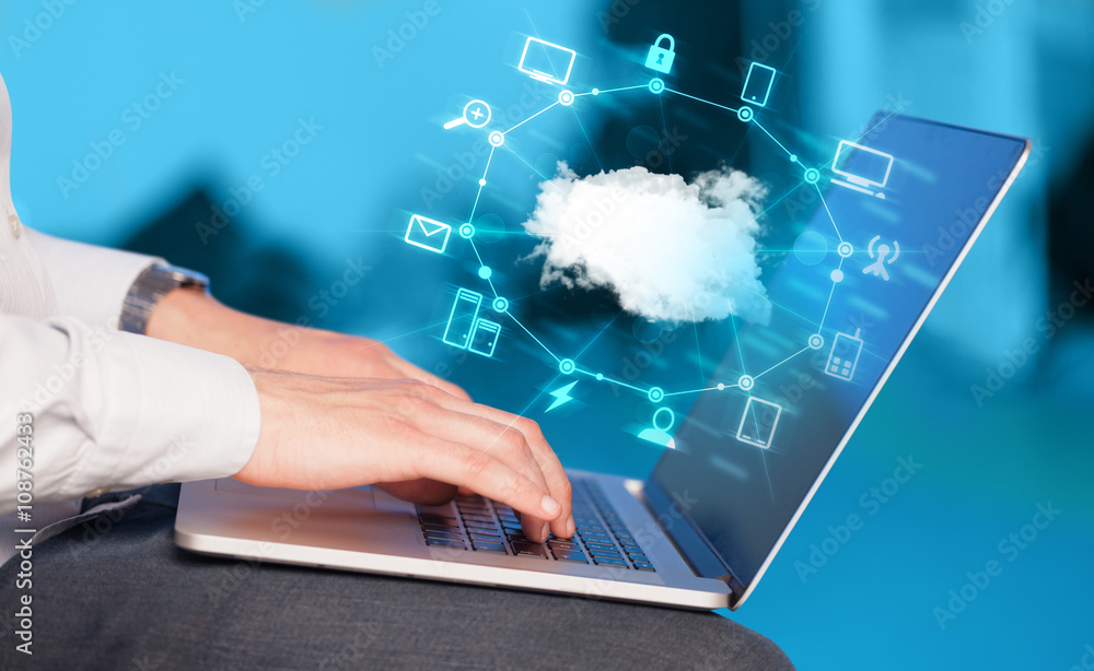Hand working with a Cloud Computing diagram Hand working with a Cloud Computing diagram