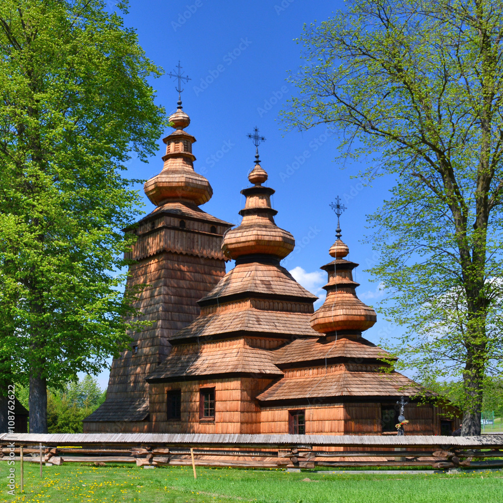 Ancient greek catholic wooden  church in Kwiaton, Poland
