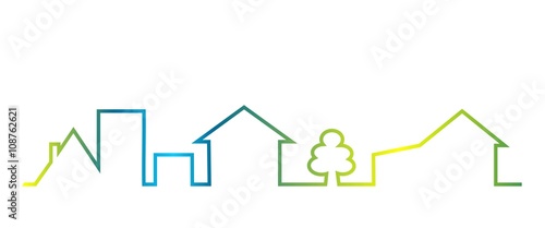 silhouette of town, neon colors, eps.