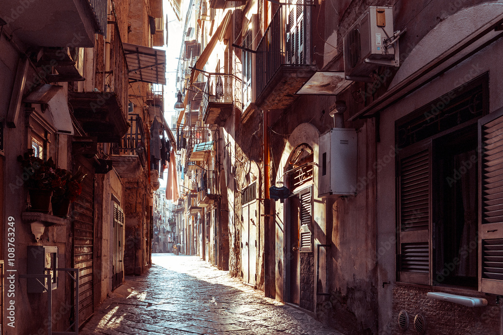 Fototapeta premium Street view of old town in Naples city, italy Europe