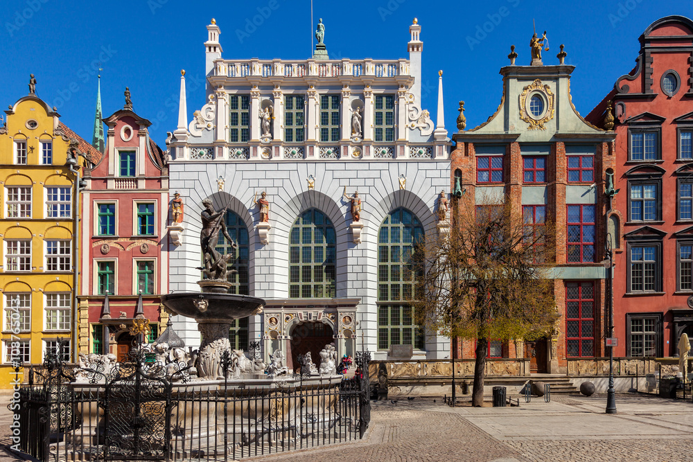 Artus Court with Neptune Fountain in Gdansk, Poland.