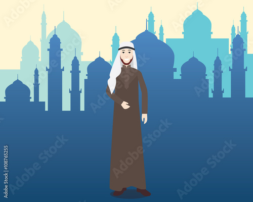 arabian moslem men with mosque as background