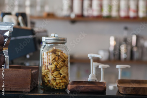 Cookie Jar on coffee bar.