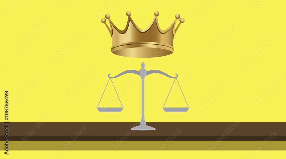 law is king illustration with scale and gold crown law is king illustration with scale and gold crown