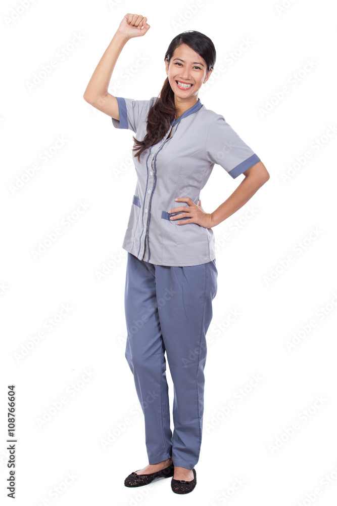 Beautiful Asian maid in uniform very excited Beautiful Asian maid in uniform very excited