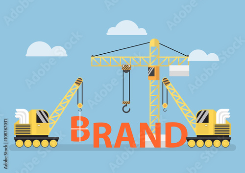 Construction site crane building big brand word
