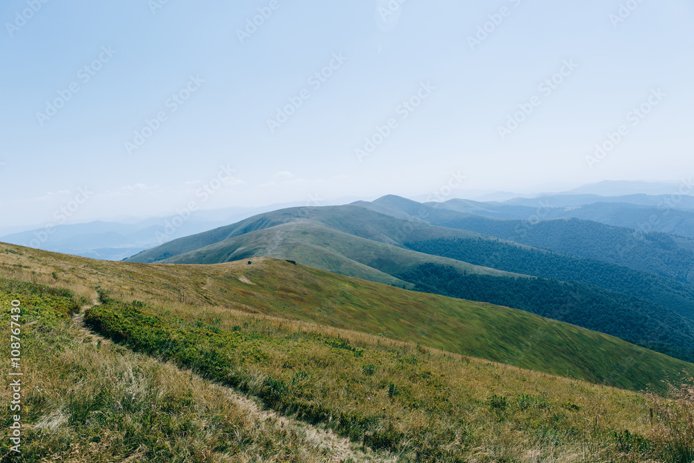 Naklejka premium Green mountains, hills, travel, landscape