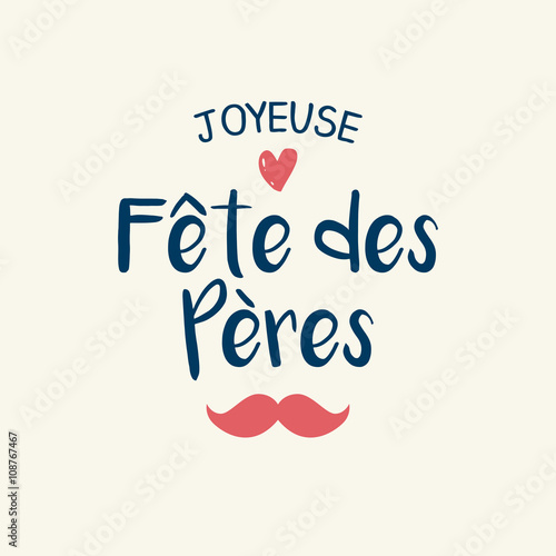 Fathers day card, icons heart and mustache. French version