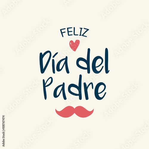 Fathers day card, icons heart and mustache. Spanish version