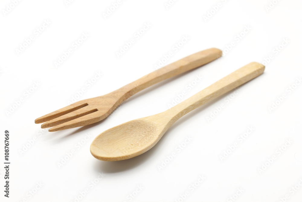 Wooden Spoon and Fork Isolated on white Background Wooden Spoon and Fork Isolated on white Background