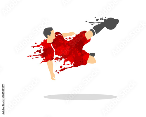 vector illustration of soccer (football) player in an action with splash and watercolor