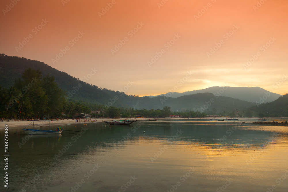 Beautiful seascape. Sunset on the sea. Thailand, Koh Phangan