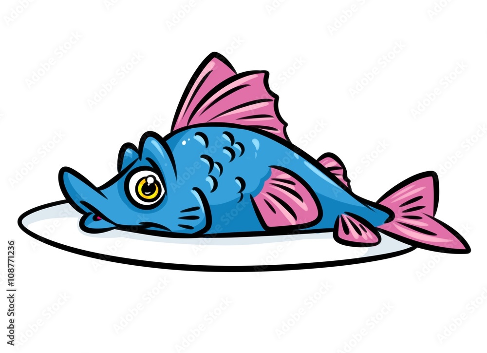 Fish food plate isolated image cartoon illustration

