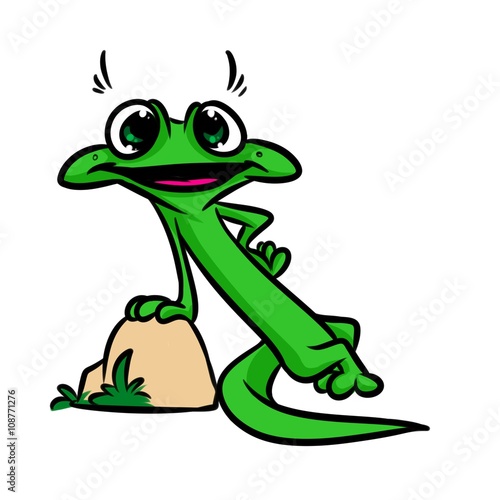 Green funny lizard cartoon illustration isolated image animal character 