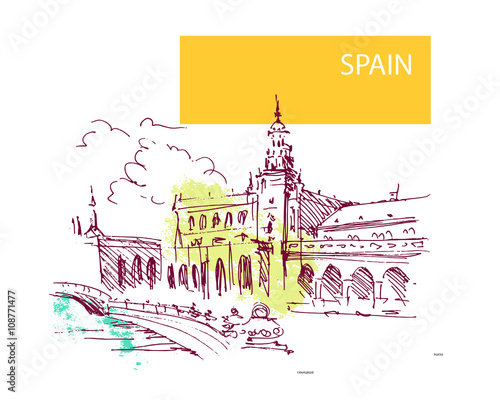 Hand drawn sightseeings vector sketches. Resort, traveling hand drawn illustration. Touristic agency, business company advertising, card, leaflet, poster.