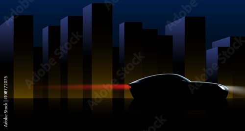 car quickly goes on the background of the city