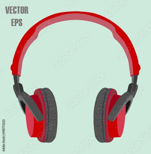 Red headphones. Vector image. 