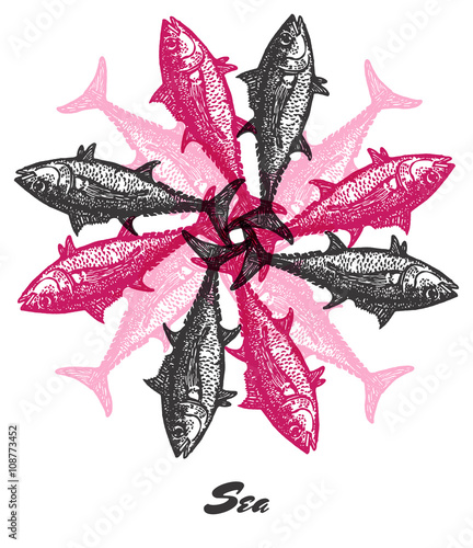 Vector Sea mood Engraved fractal outlet composition.