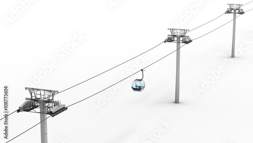 Ropeway and lift isolated on white background. Top view. 3d rendering.
