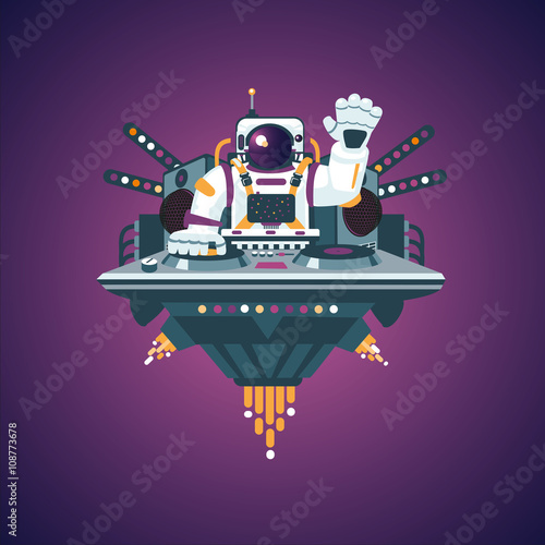 Space party. Astronaut in a night club. Music poster.