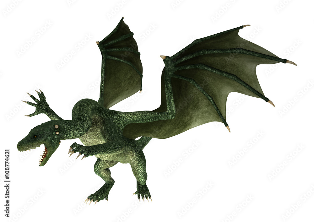 Fototapeta premium Ilustracja 3D Fantasy Dragon na białym tle