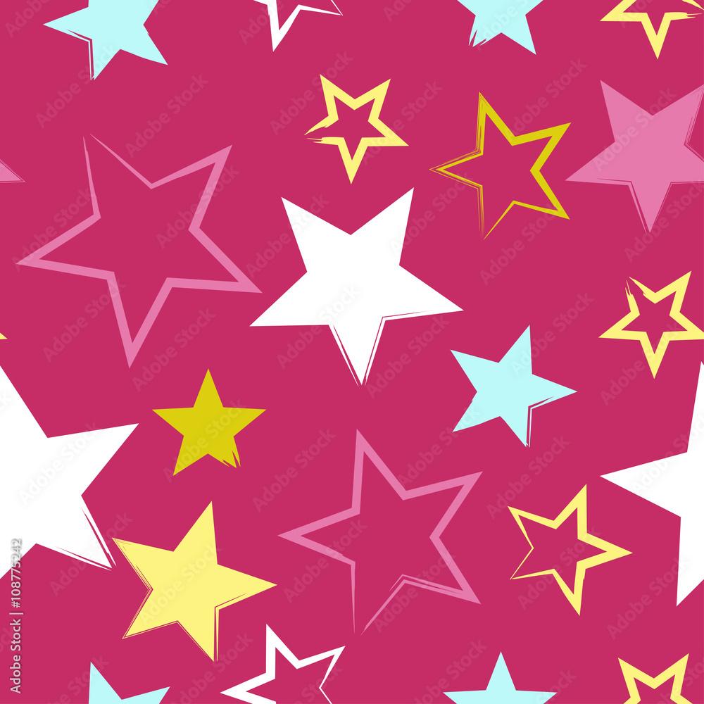 Cute vector geometric seamless pattern. Brush strokes and stars. Hand drawn grunge texture. Abstract forms. Endless texture can be used for printing onto fabric or paper Cute vector geometric seamless pattern. Brush strokes and stars. Hand drawn grunge texture. Abstract forms. Endless texture can be used for printing onto fabric or paper