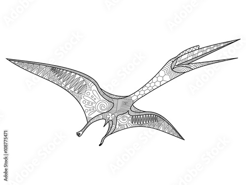 Pterosaur coloring book for adults vector