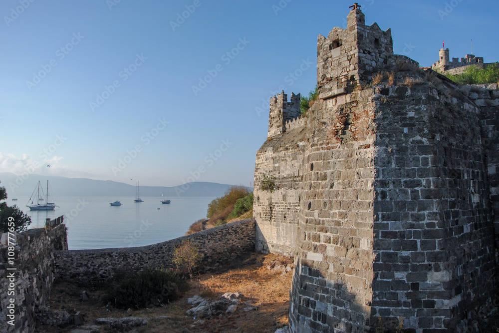Castle walls and boats in marina
Bodrum, Turkey